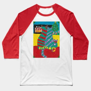 Abstract Christmas cat Holiday art Baseball T-Shirt